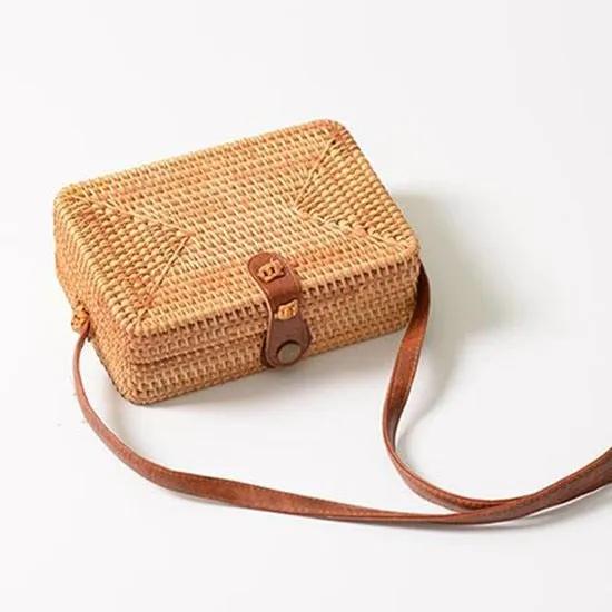 Fashion Women Summer Rattan Bags Round Square Straw Bag Handmade Woven Beach Crossbody Bags Circle Bohemia Bali Handbags