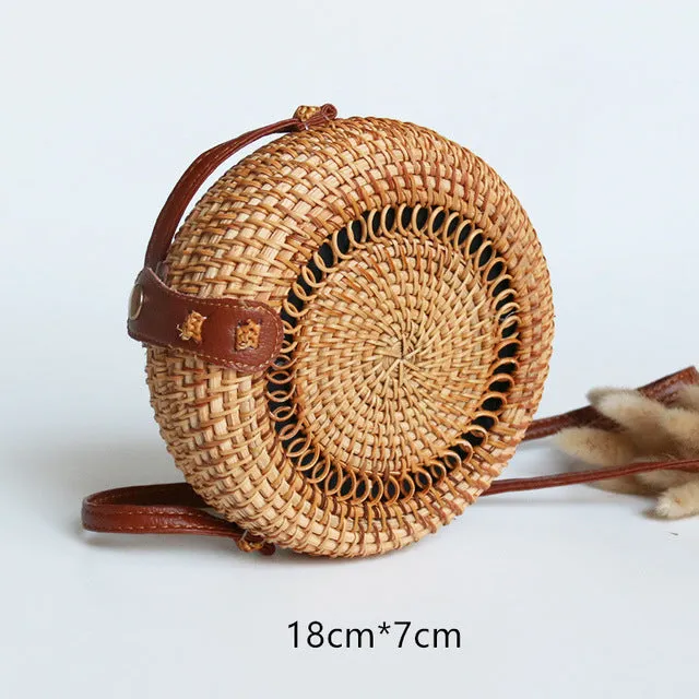 Fashion Women Summer Rattan Bags Round Square Straw Bag Handmade Woven Beach Crossbody Bags Circle Bohemia Bali Handbags