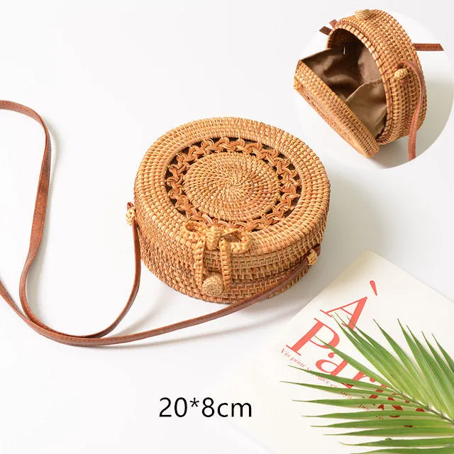 Fashion Women Summer Rattan Bags Round Square Straw Bag Handmade Woven Beach Crossbody Bags Circle Bohemia Bali Handbags
