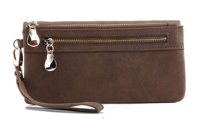 Fashion Women Wallets 9 Colors Matte PU Leather Double Zipper Soft Wallet Ladies Long Day Clutch Coin Purse Card Holder