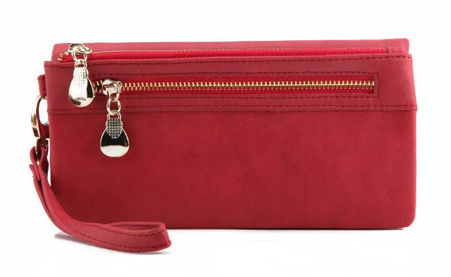 Fashion Women Wallets 9 Colors Matte PU Leather Double Zipper Soft Wallet Ladies Long Day Clutch Coin Purse Card Holder