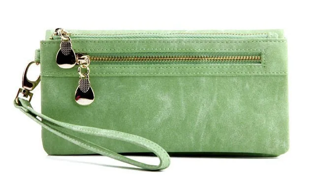 Fashion Women Wallets 9 Colors Matte PU Leather Double Zipper Soft Wallet Ladies Long Day Clutch Coin Purse Card Holder