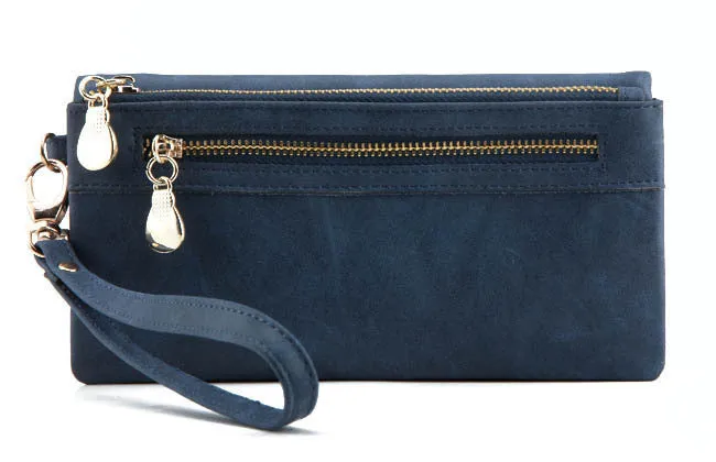 Fashion Women Wallets 9 Colors Matte PU Leather Double Zipper Soft Wallet Ladies Long Day Clutch Coin Purse Card Holder