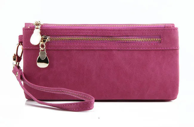 Fashion Women Wallets 9 Colors Matte PU Leather Double Zipper Soft Wallet Ladies Long Day Clutch Coin Purse Card Holder
