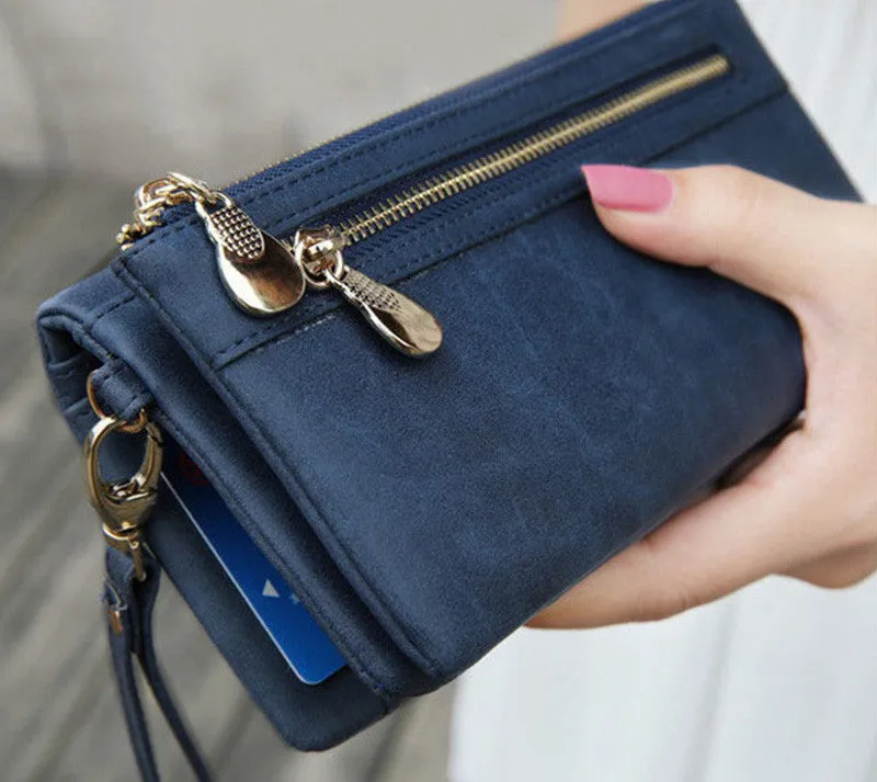 Fashion Women Wallets 9 Colors Matte PU Leather Double Zipper Soft Wallet Ladies Long Day Clutch Coin Purse Card Holder
