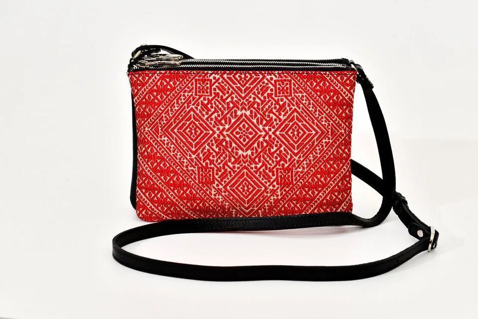 FAY Triple -zip Crossbody Bag - Red Traditional woven Fabric