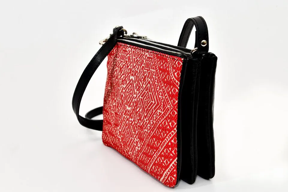 FAY Triple -zip Crossbody Bag - Red Traditional woven Fabric