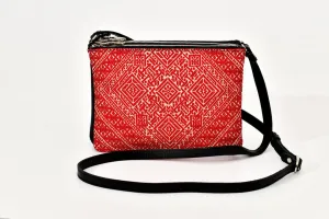 FAY Triple -zip Crossbody Bag - Red Traditional woven Fabric
