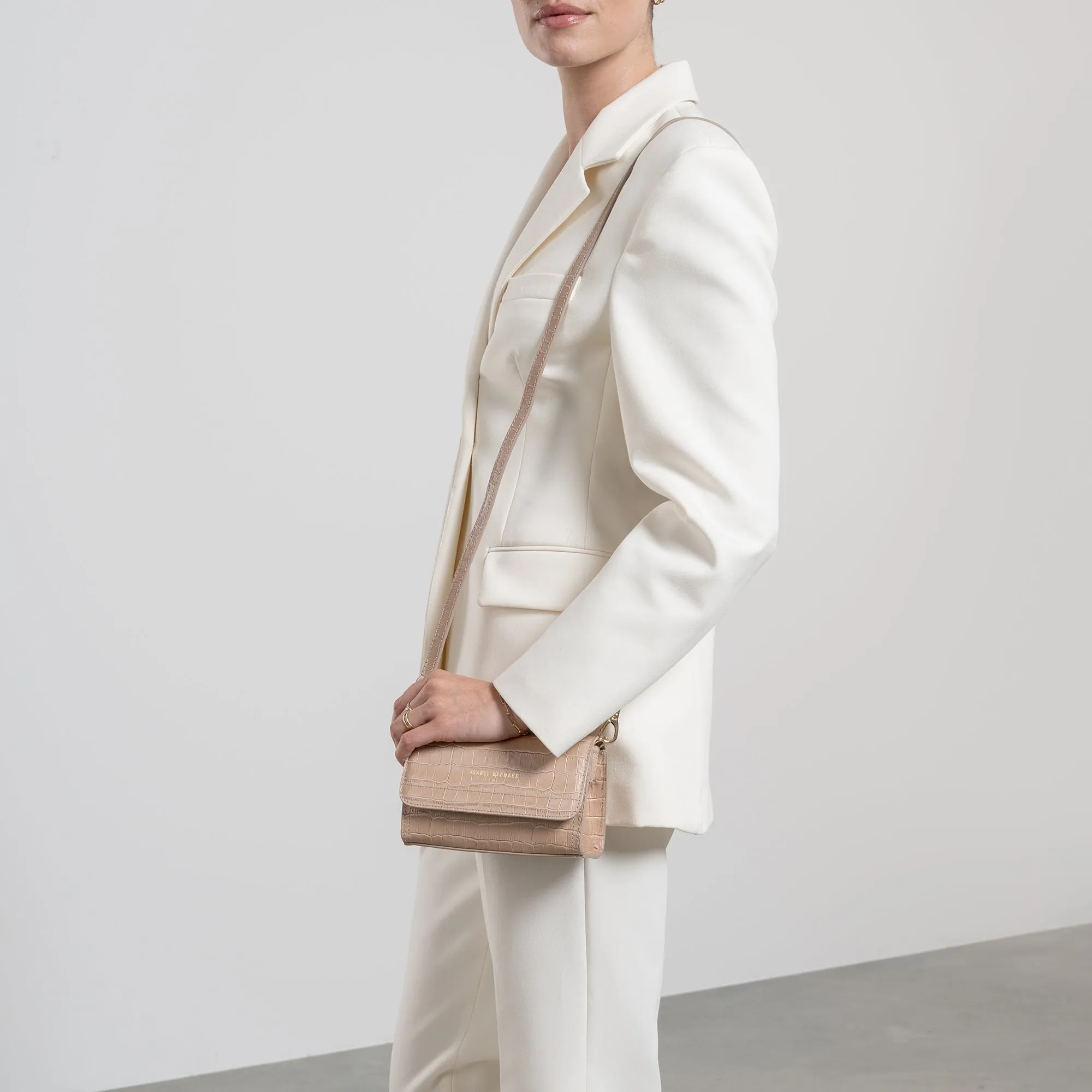 Femme Forte Kim croco beige calfskin leather crossbody bag