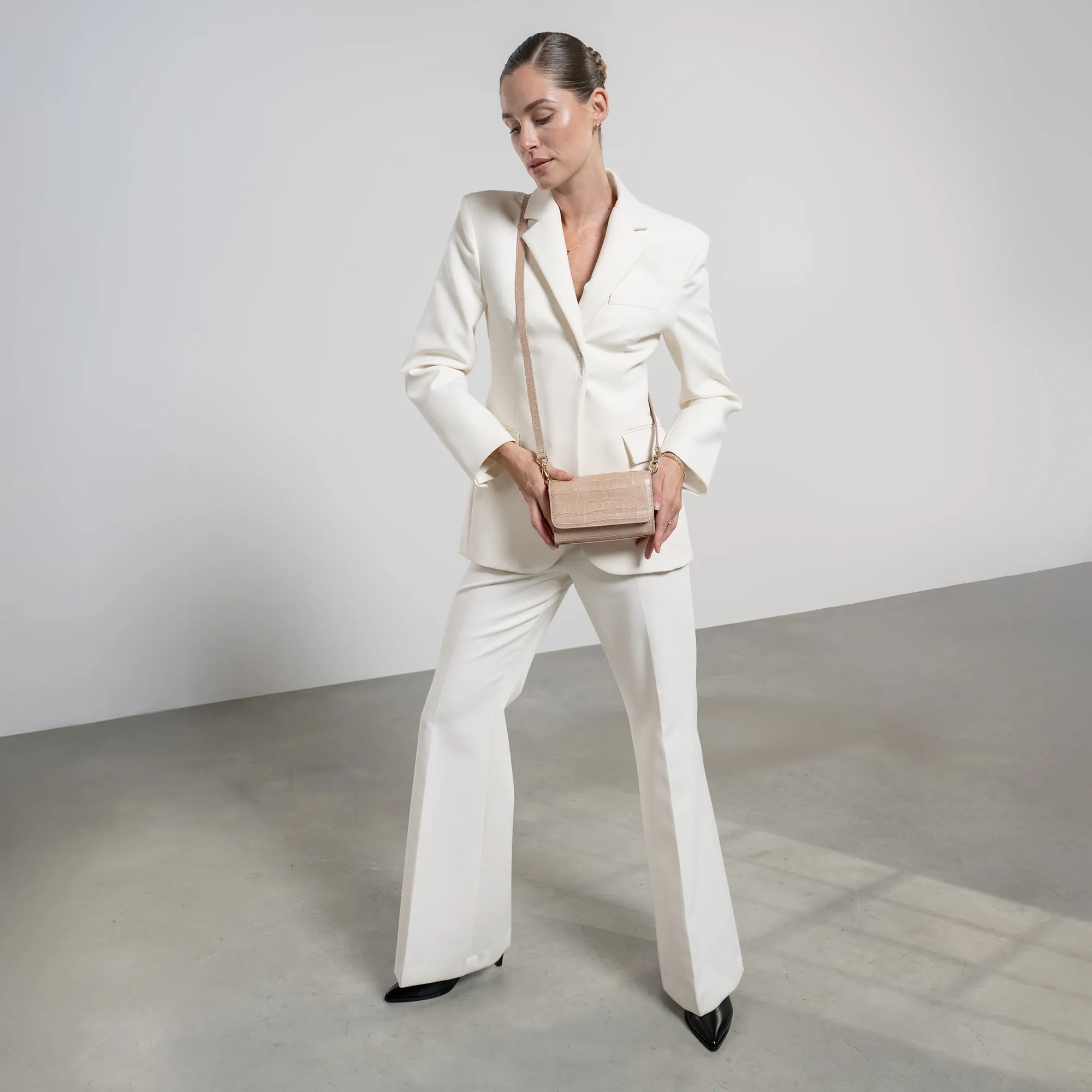 Femme Forte Kim croco beige calfskin leather crossbody bag