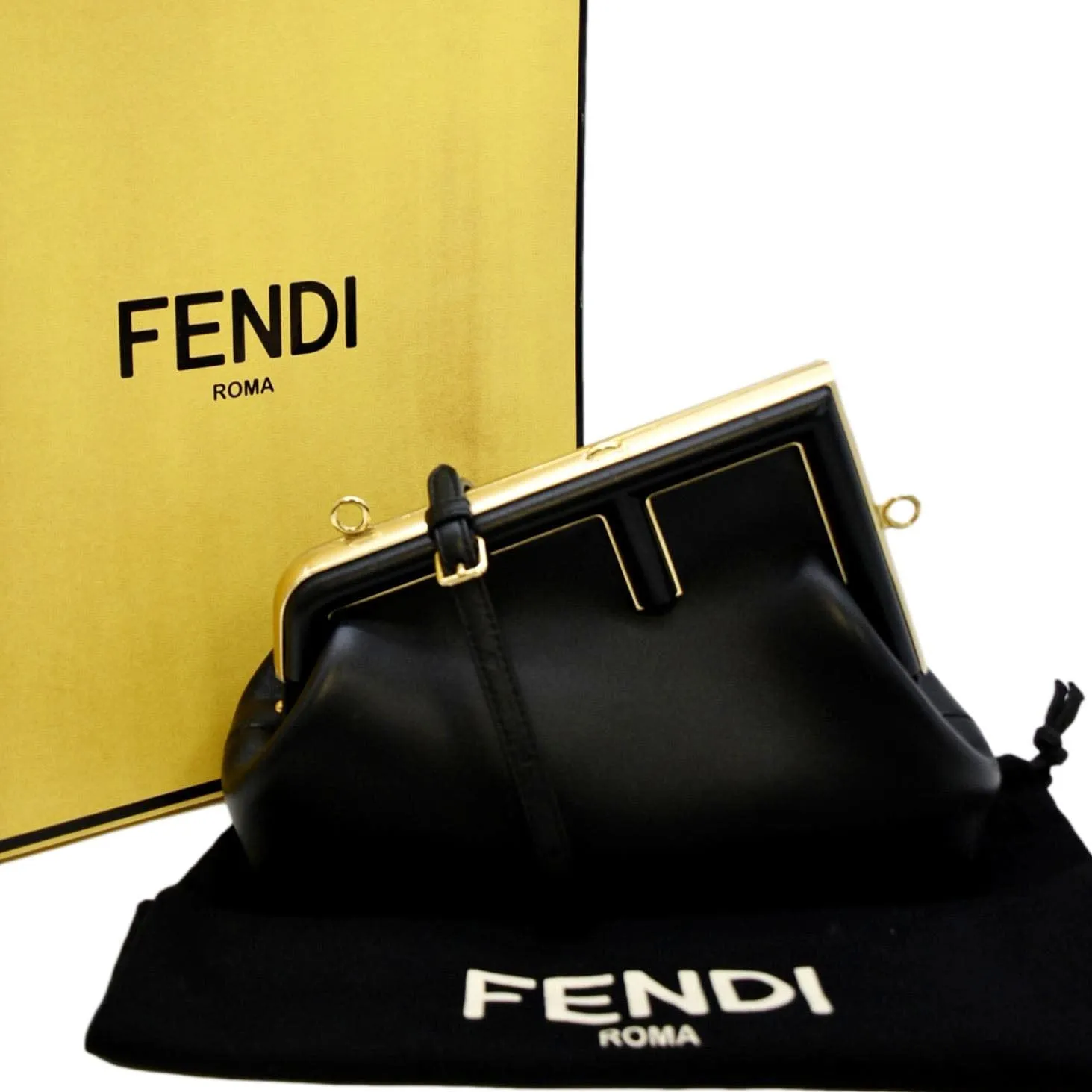 FENDI First Leather Shoulder Bag Black