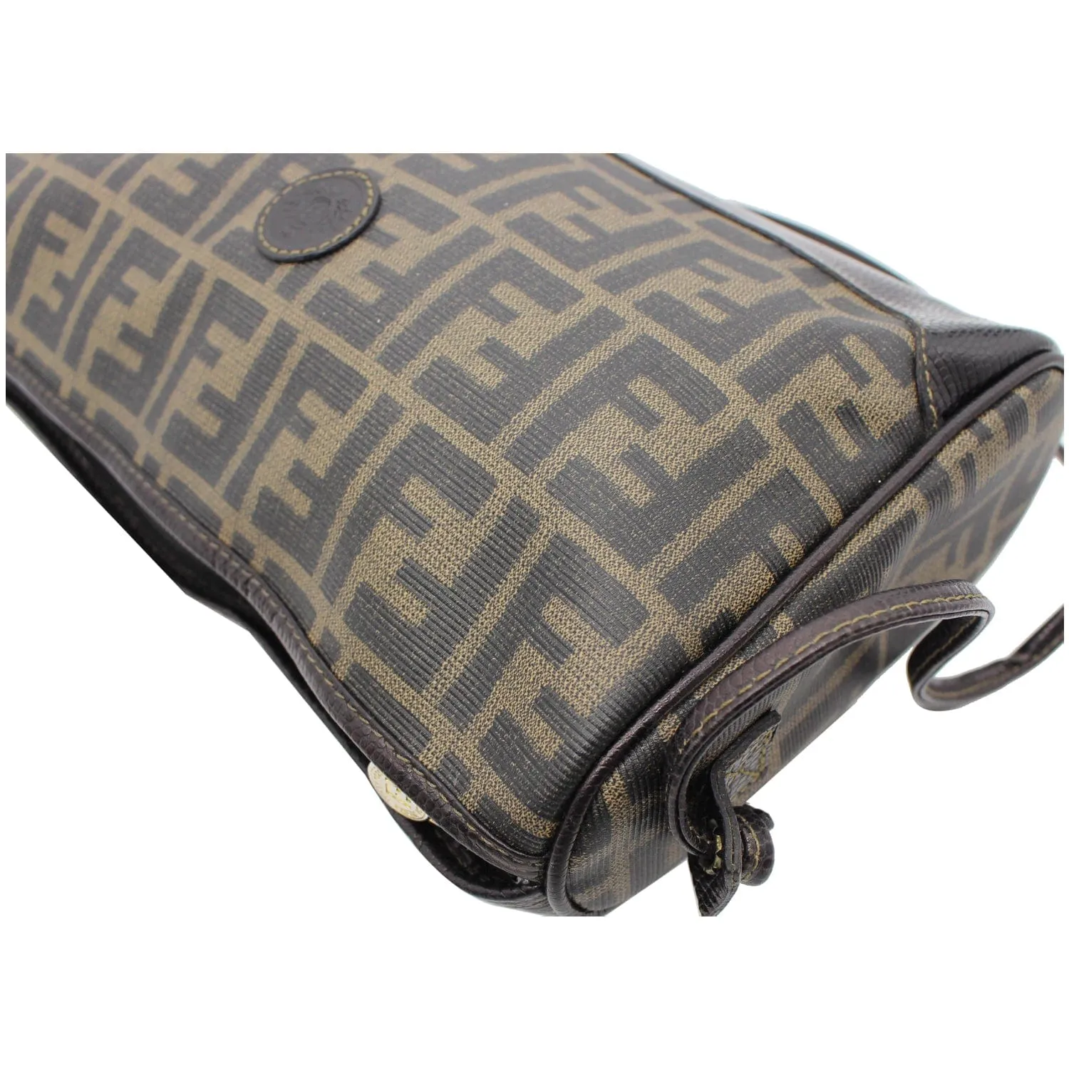 FENDI Roma Coated Canvas Leather Crossbody Bag Brown