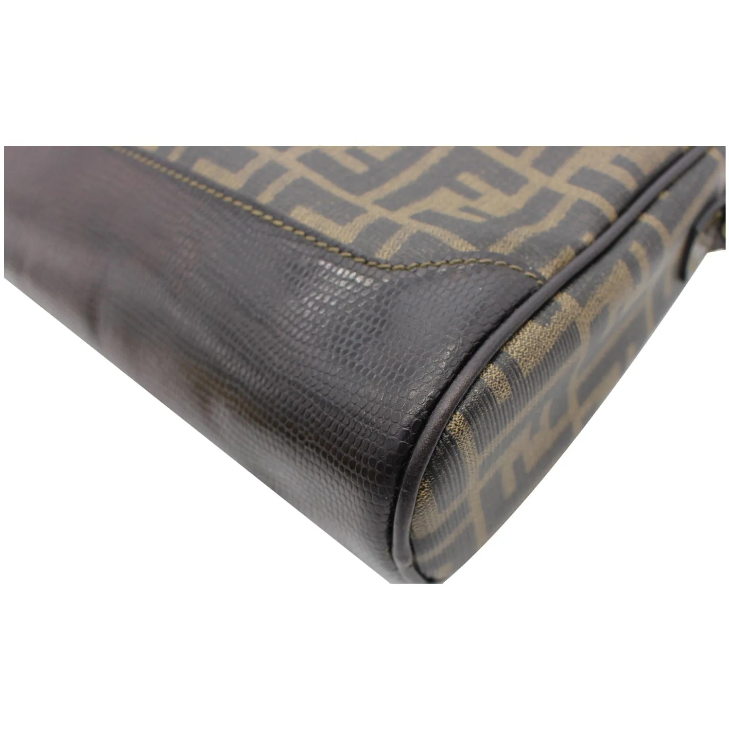FENDI Roma Coated Canvas Leather Crossbody Bag Brown
