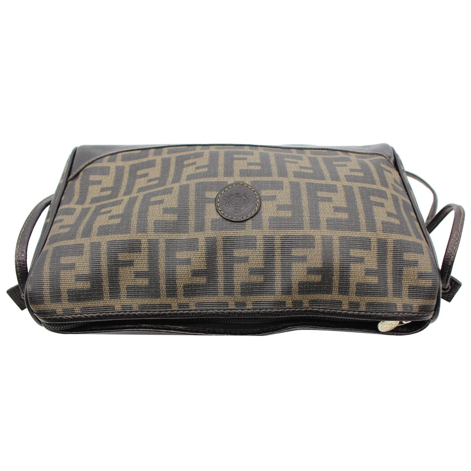 FENDI Roma Coated Canvas Leather Crossbody Bag Brown
