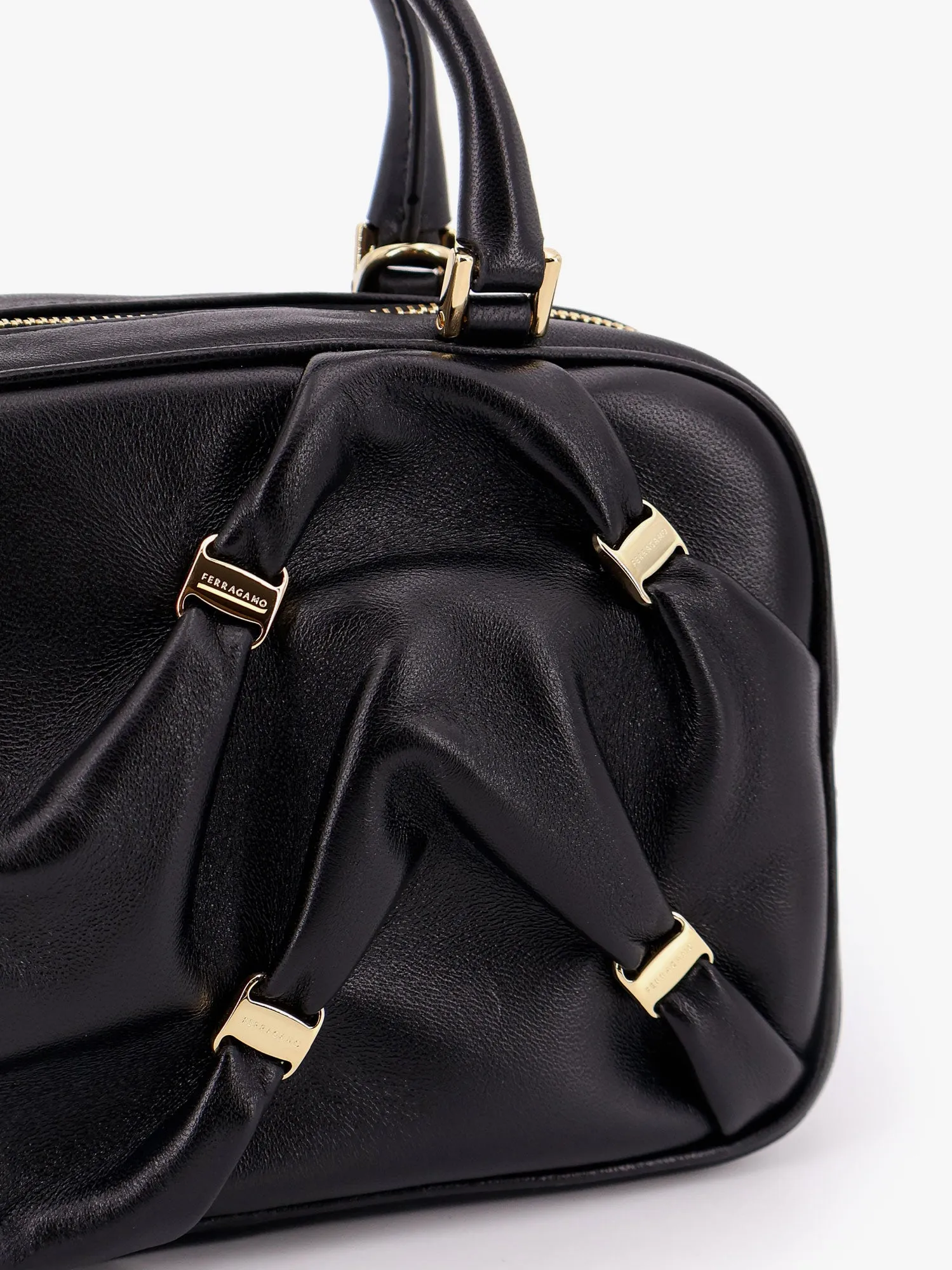 Ferragamo Leather Handbag With Draped Details Secured By Mini Vara Bows