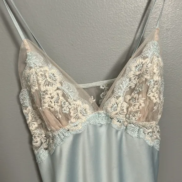 Flora Nikrooz Rosa Embroidered Chemise size small blue with lace