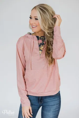 Floral Peek-A-Boo Hoodie- Pink