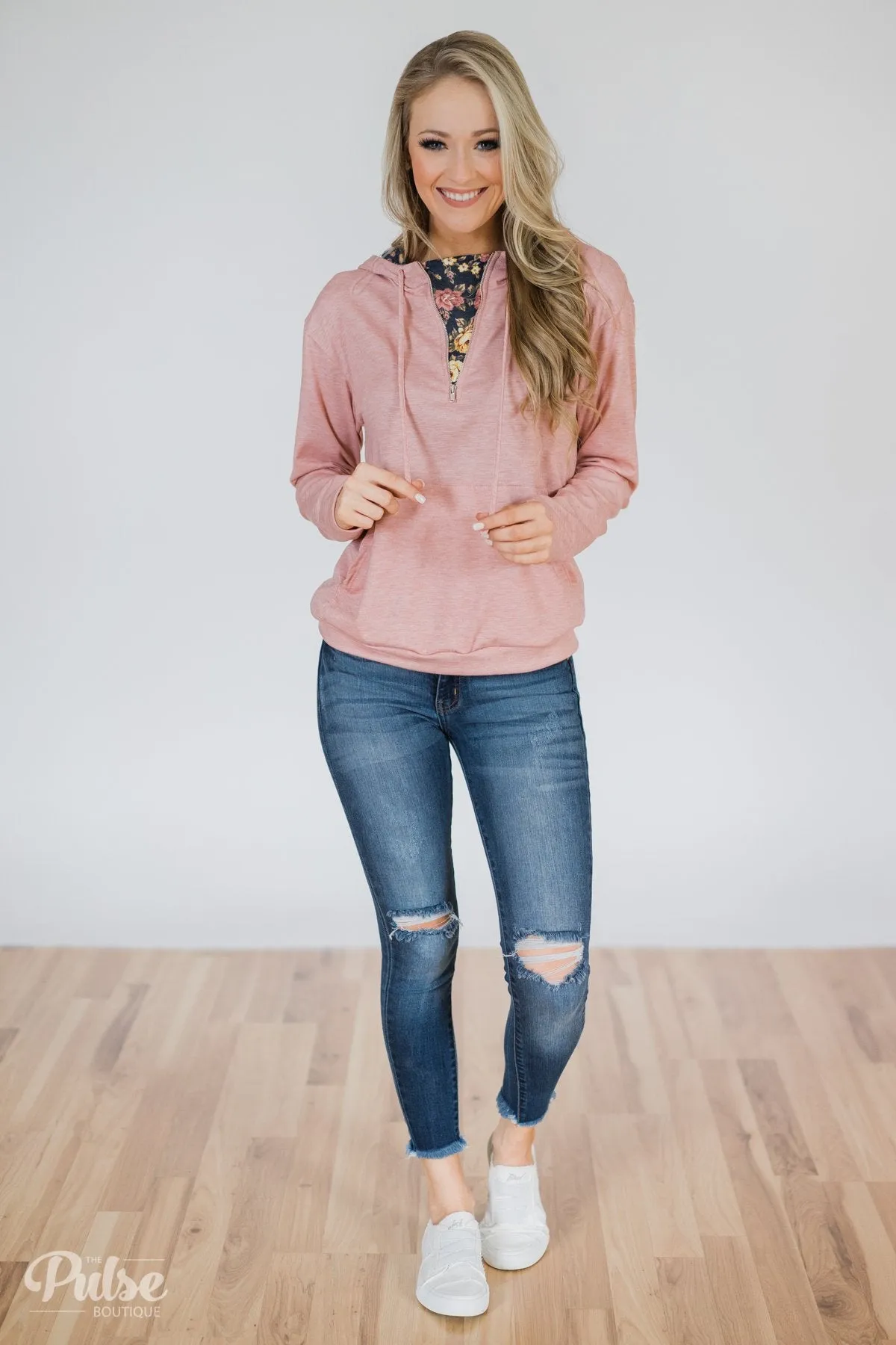 Floral Peek-A-Boo Hoodie- Pink