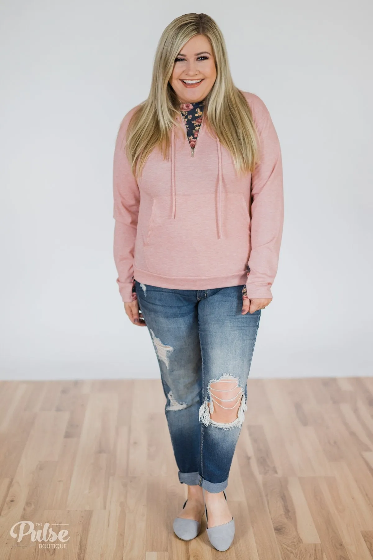 Floral Peek-A-Boo Hoodie- Pink