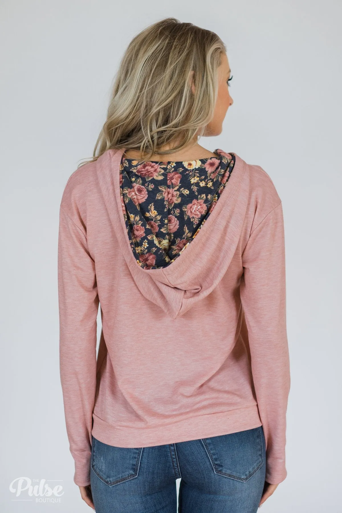 Floral Peek-A-Boo Hoodie- Pink