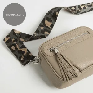 Florence Crossbody Bag in Beige with Dark Leopard Print Strap