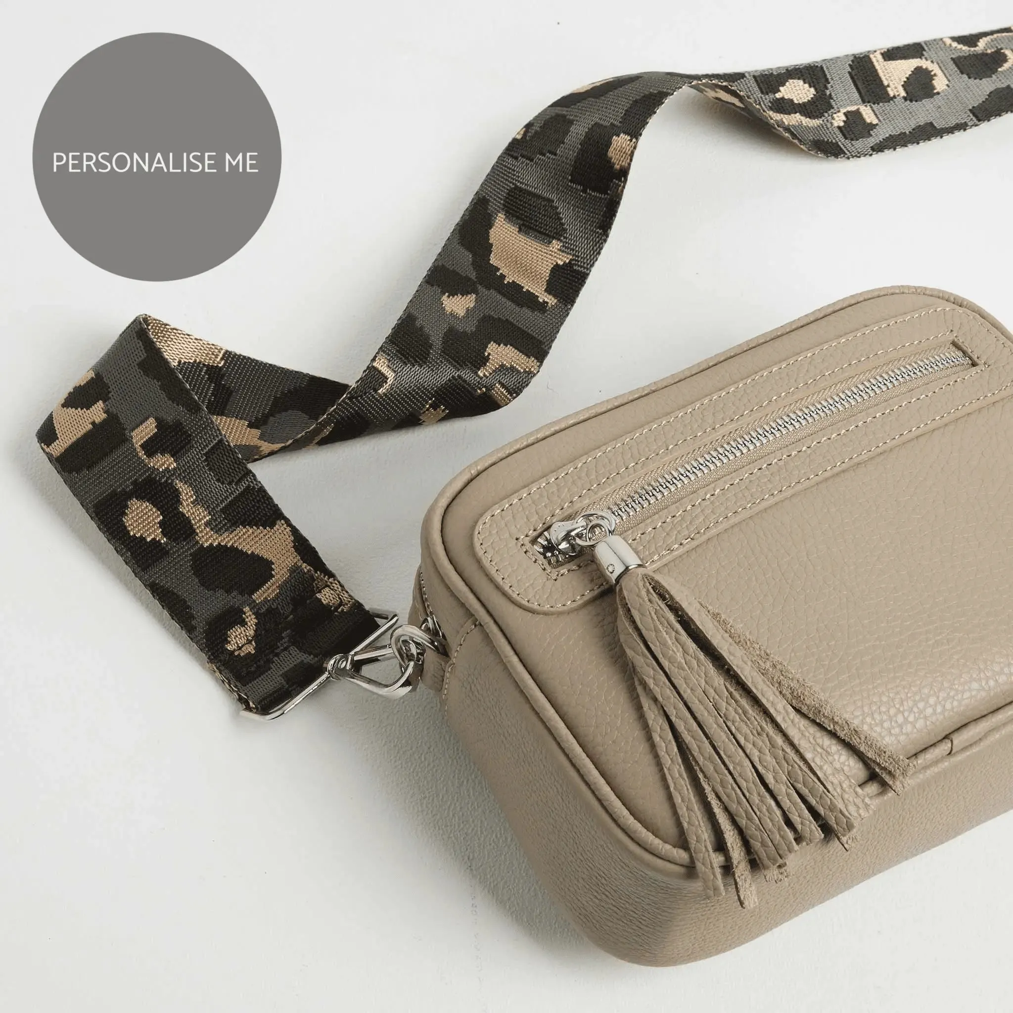 Florence Crossbody Bag in Beige with Dark Leopard Print Strap