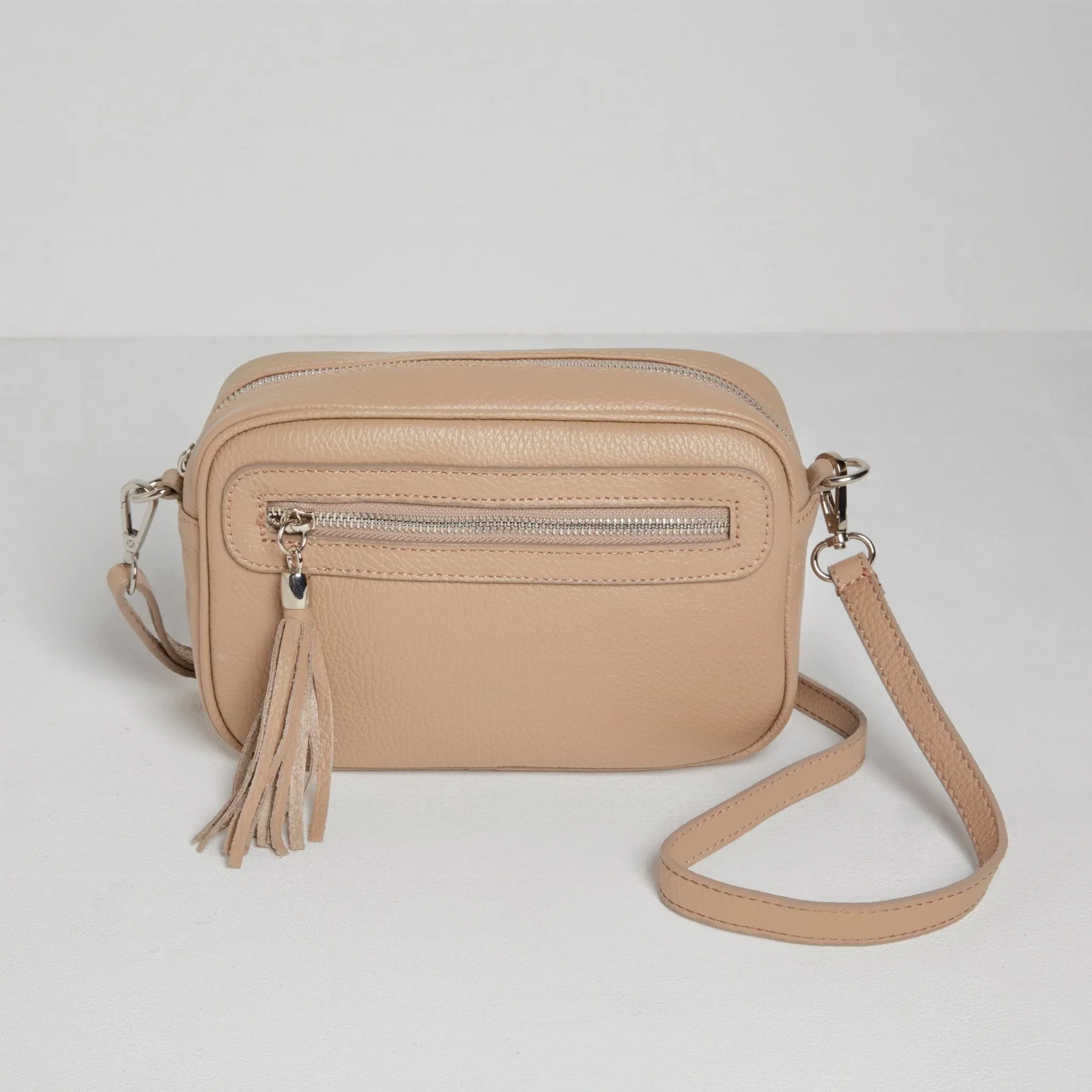 Florence Crossbody Bag in Beige with Dark Leopard Print Strap