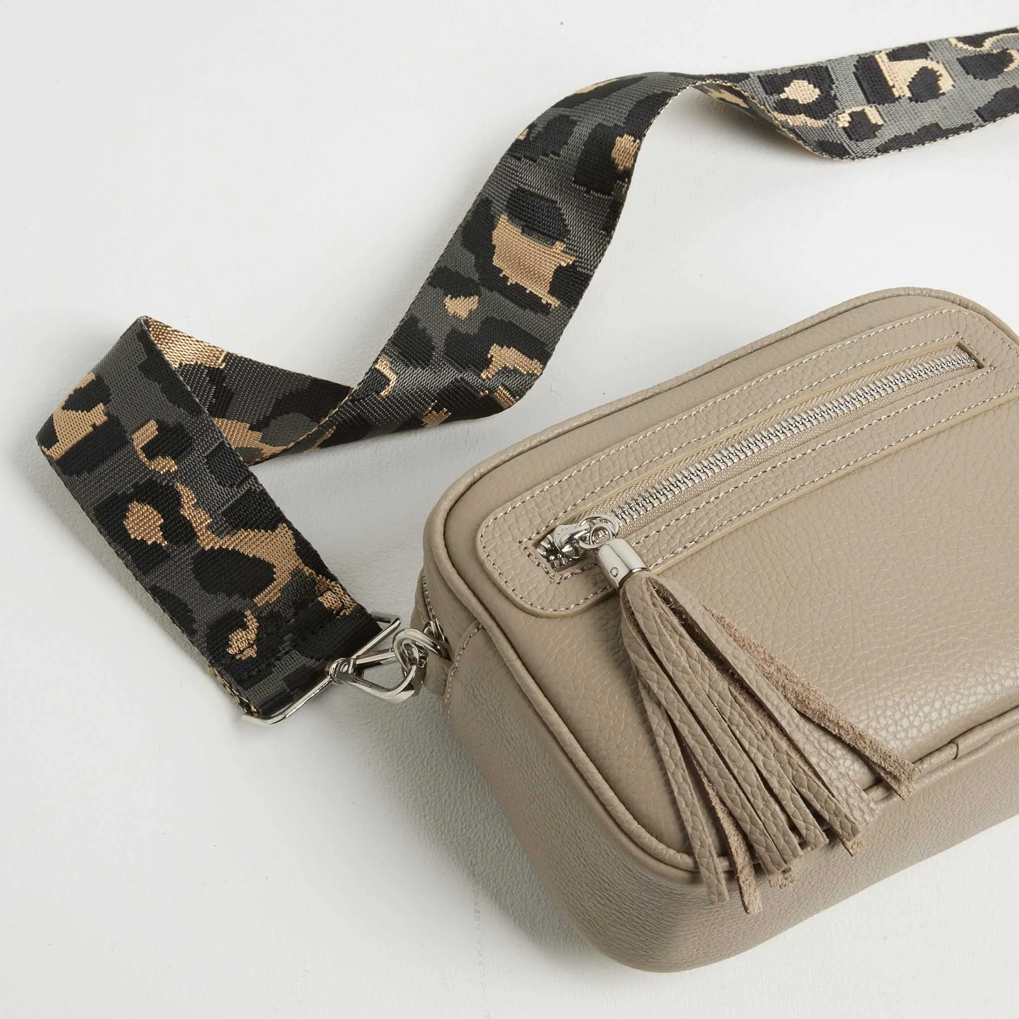 Florence Crossbody Bag in Beige with Dark Leopard Print Strap