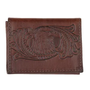 FT803A-32  Antique Finish Tri-Fold Wallet- Eagle Head w/ Scroll