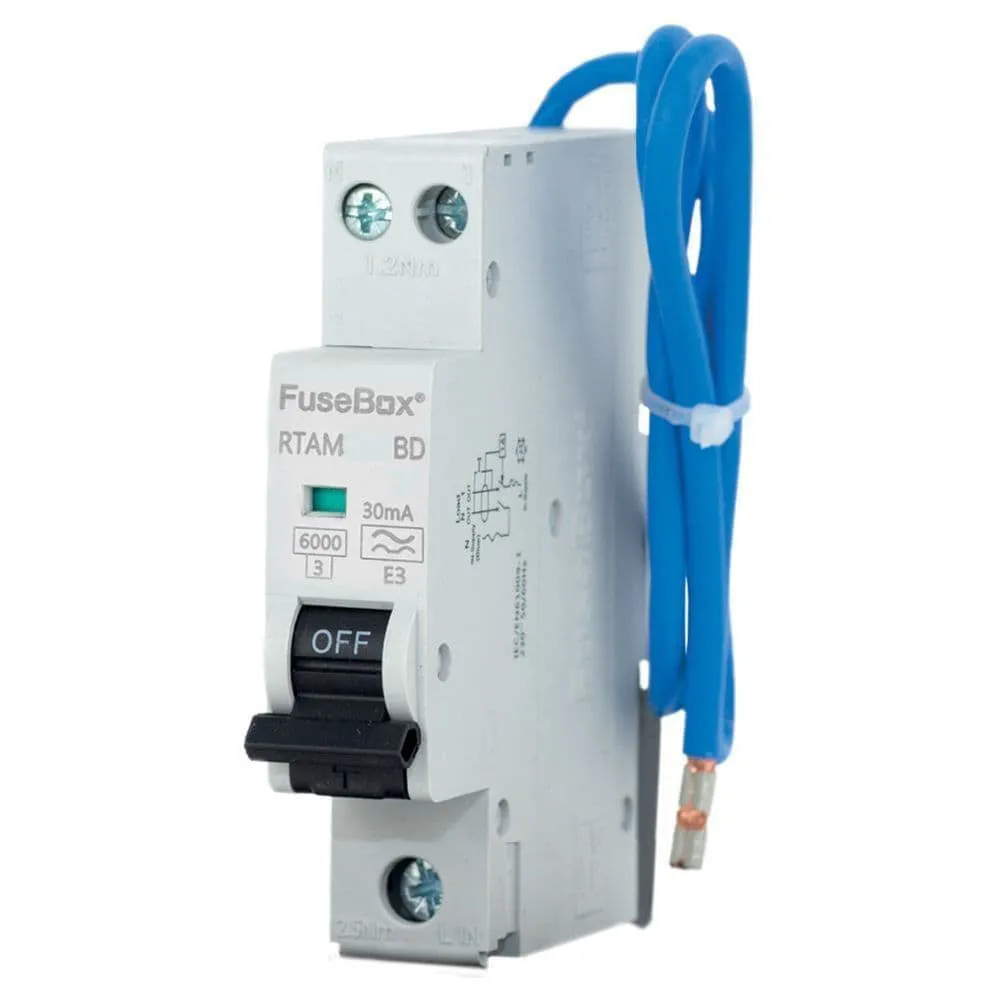 FuseBox RTAMC06BD 6A 1P N (Switched) C Curve 30mA 6kA Type A Bi-Directional Mini RCBO