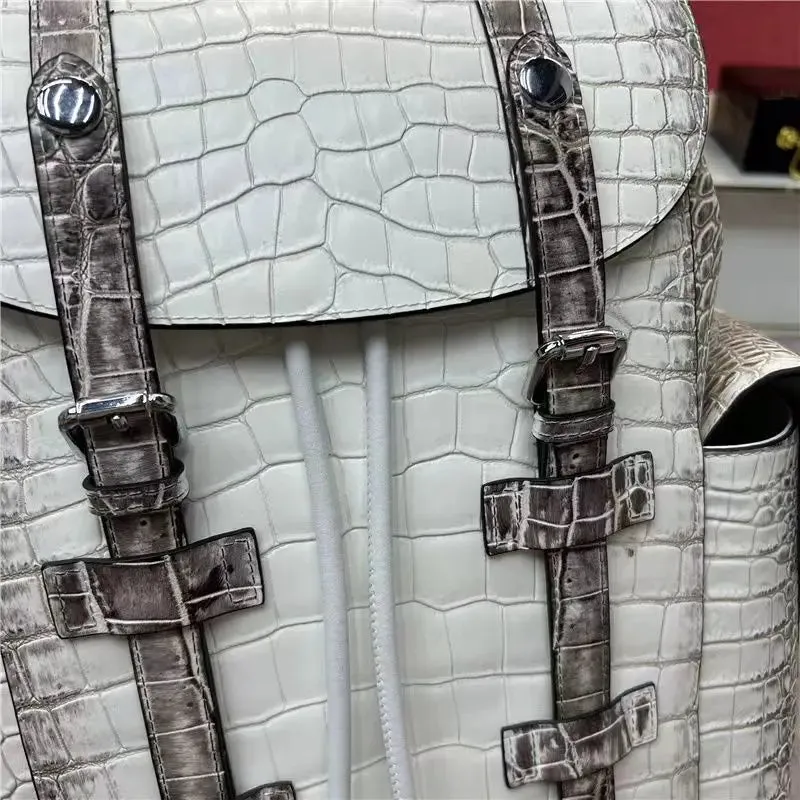 Gatsby Embossed Crocodile Leather Backpack - Office/Travel - Blue/Gray