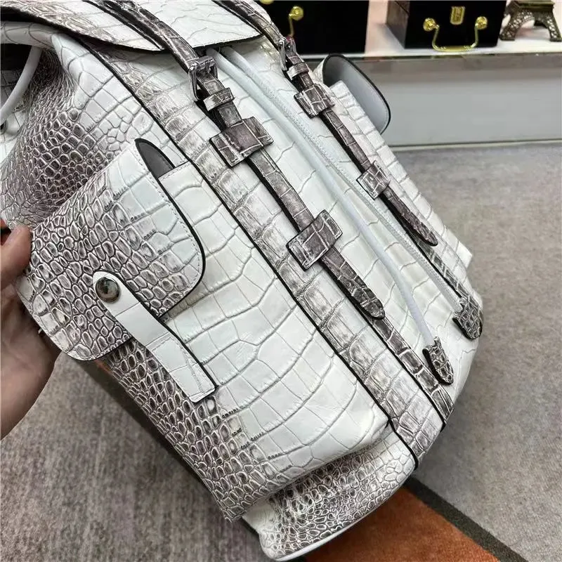Gatsby Embossed Crocodile Leather Backpack - Office/Travel - Blue/Gray