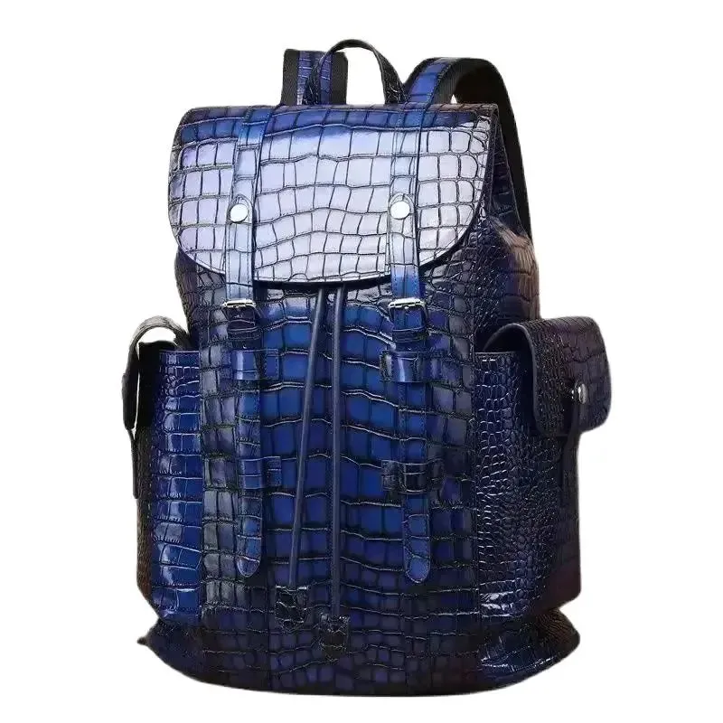 Gatsby Embossed Crocodile Leather Backpack - Office/Travel - Blue/Gray