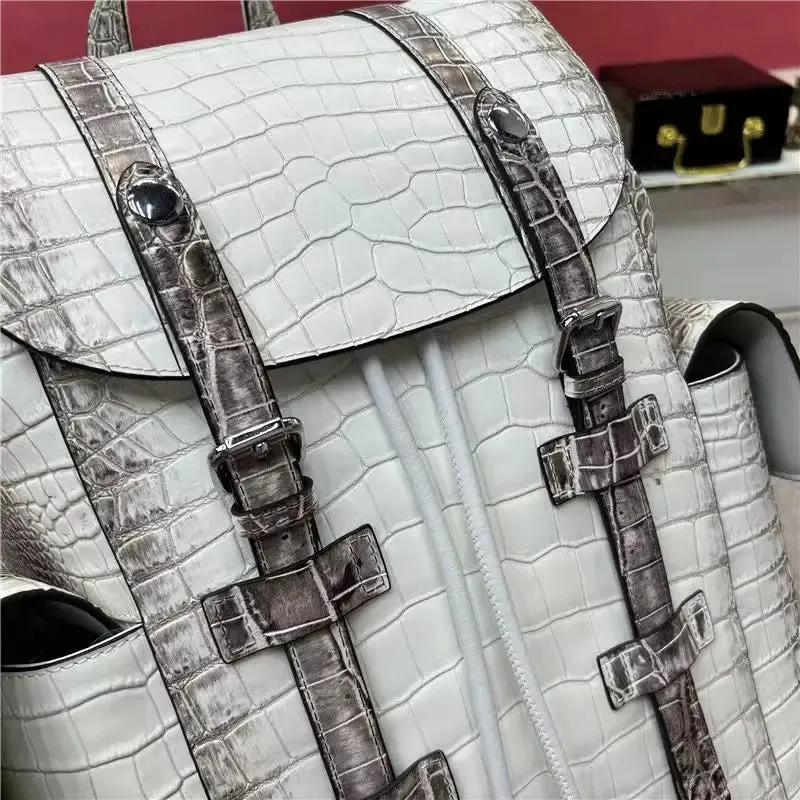 Gatsby Embossed Crocodile Leather Backpack - Office/Travel - Blue/Gray