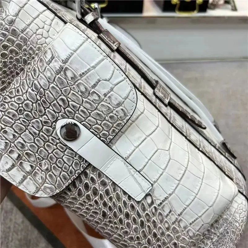 Gatsby Embossed Crocodile Leather Backpack - Office/Travel - Blue/Gray
