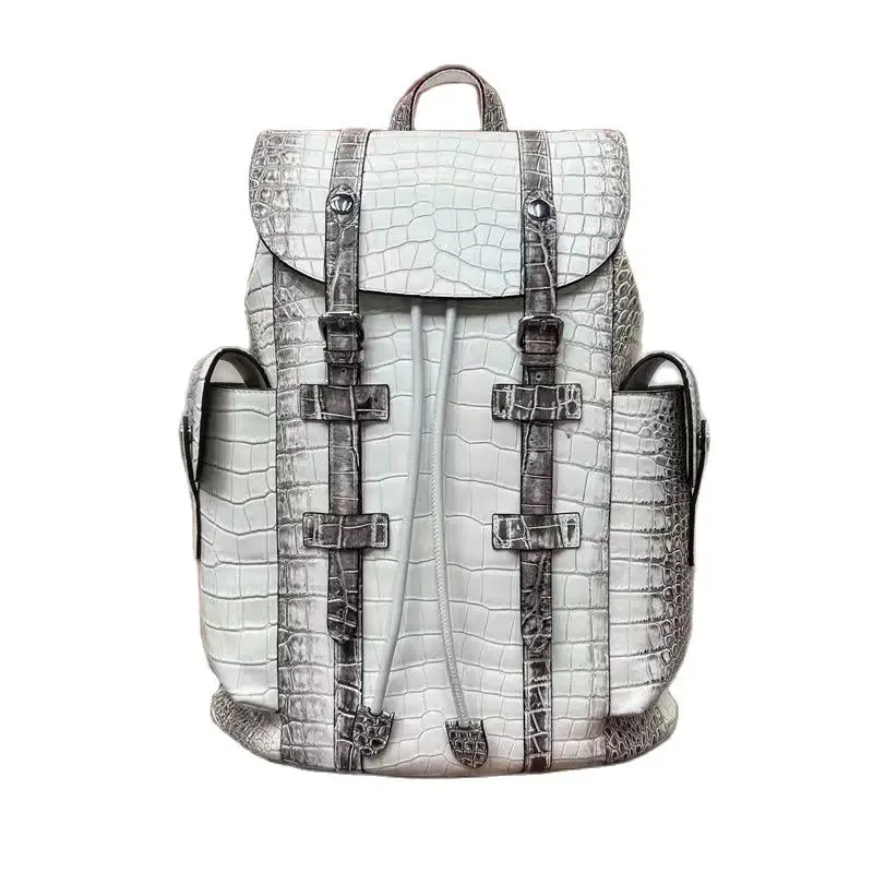 Gatsby Embossed Crocodile Leather Backpack - Office/Travel - Blue/Gray