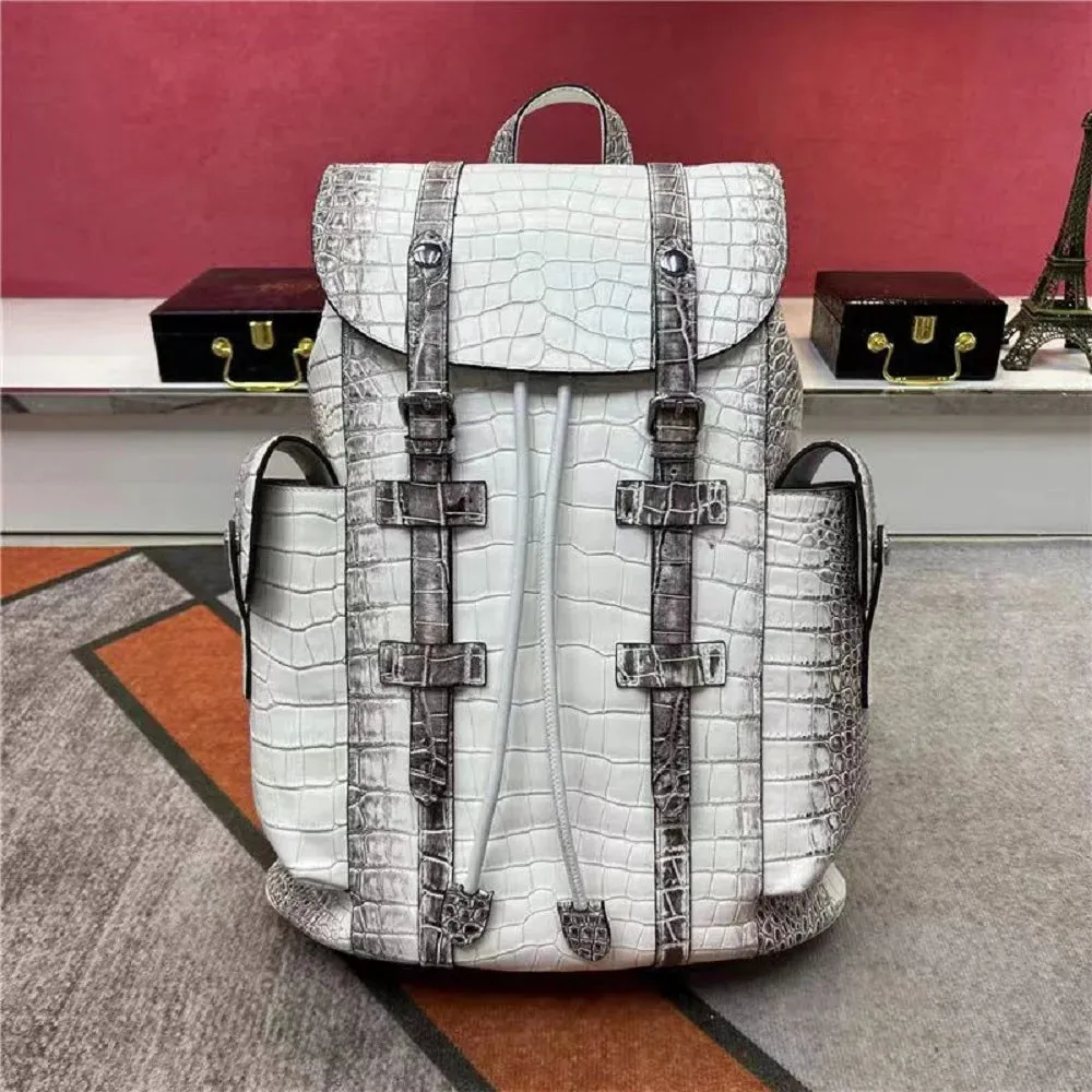 Gatsby Embossed Crocodile Leather Backpack - Office/Travel - Blue/Gray