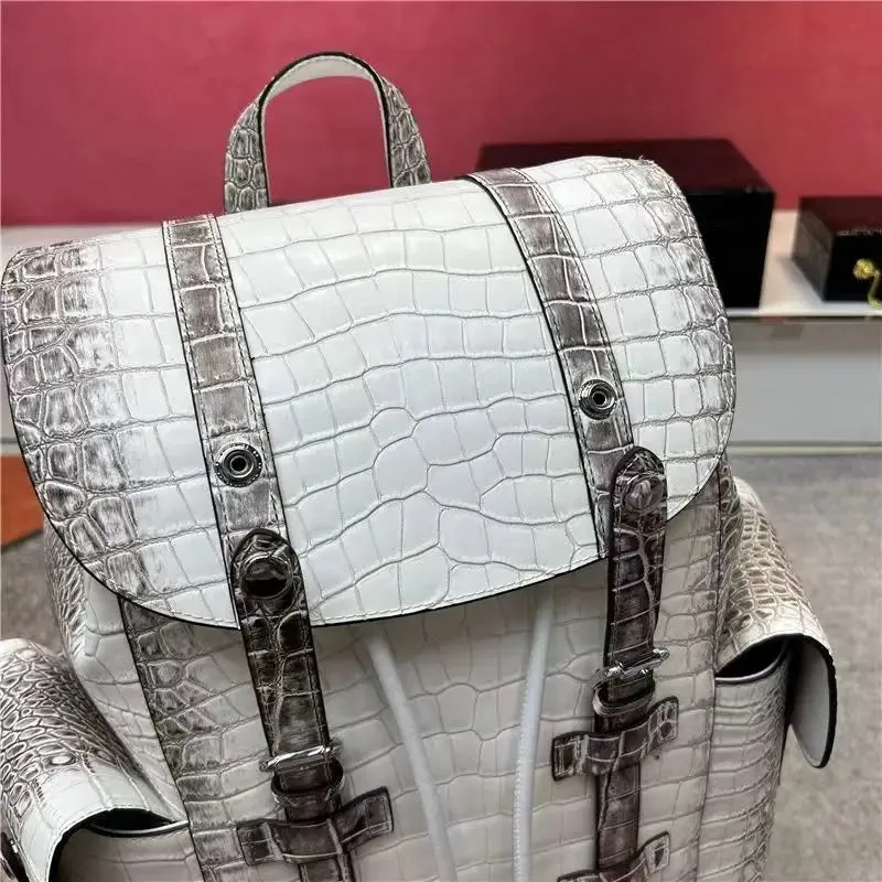 Gatsby Embossed Crocodile Leather Backpack - Office/Travel - Blue/Gray