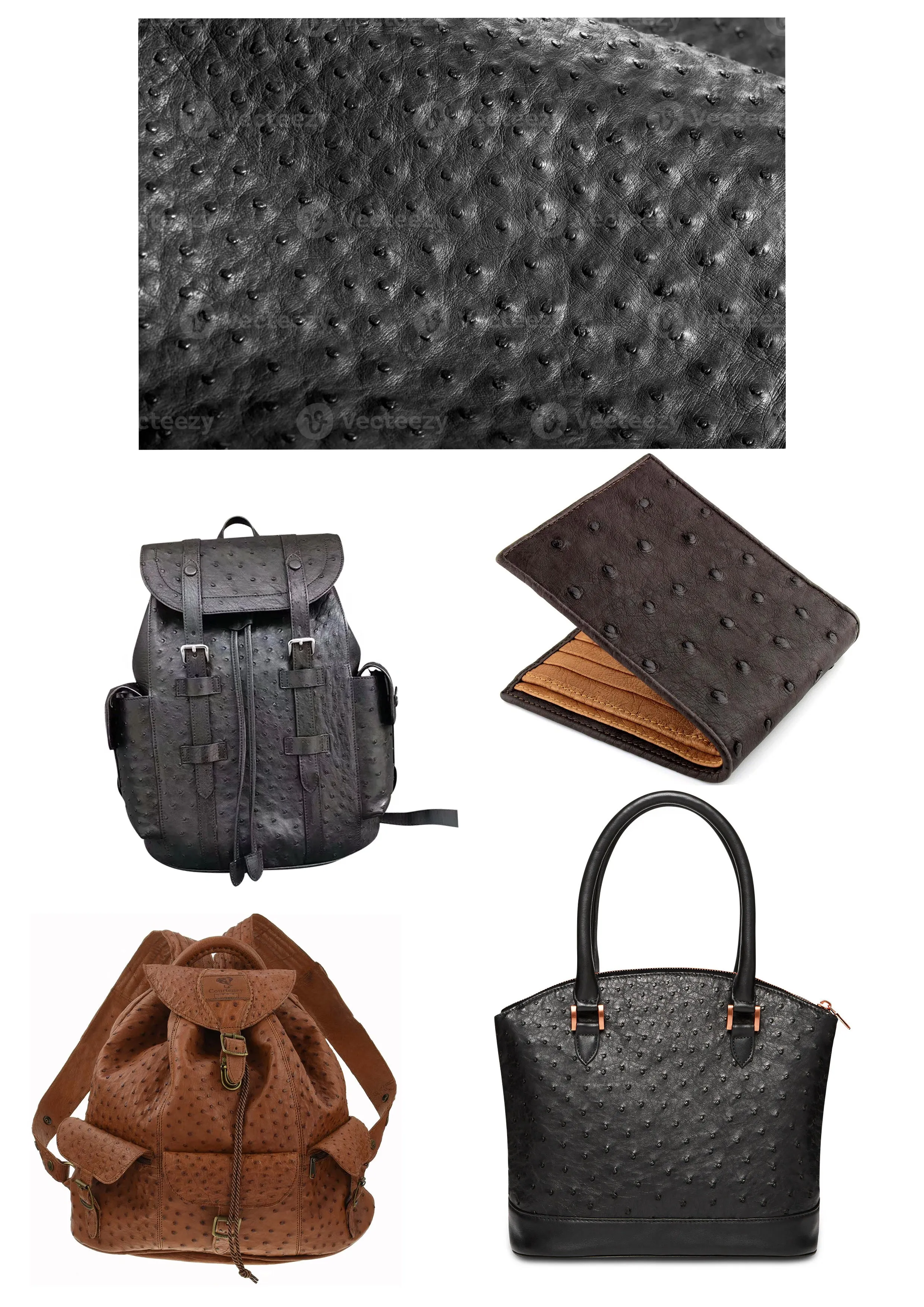 Genuine Ostrich Leather Hide - Ebony Gold