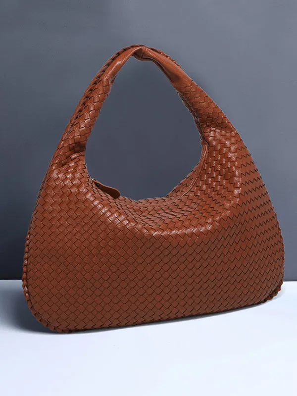 Geometric Solid Color Split-Joint Woven Zipper Bags Handbags