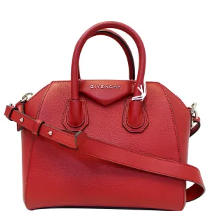 GIVENCHY Mini Antigona Goatskin Leather Shoulder Bag Red
