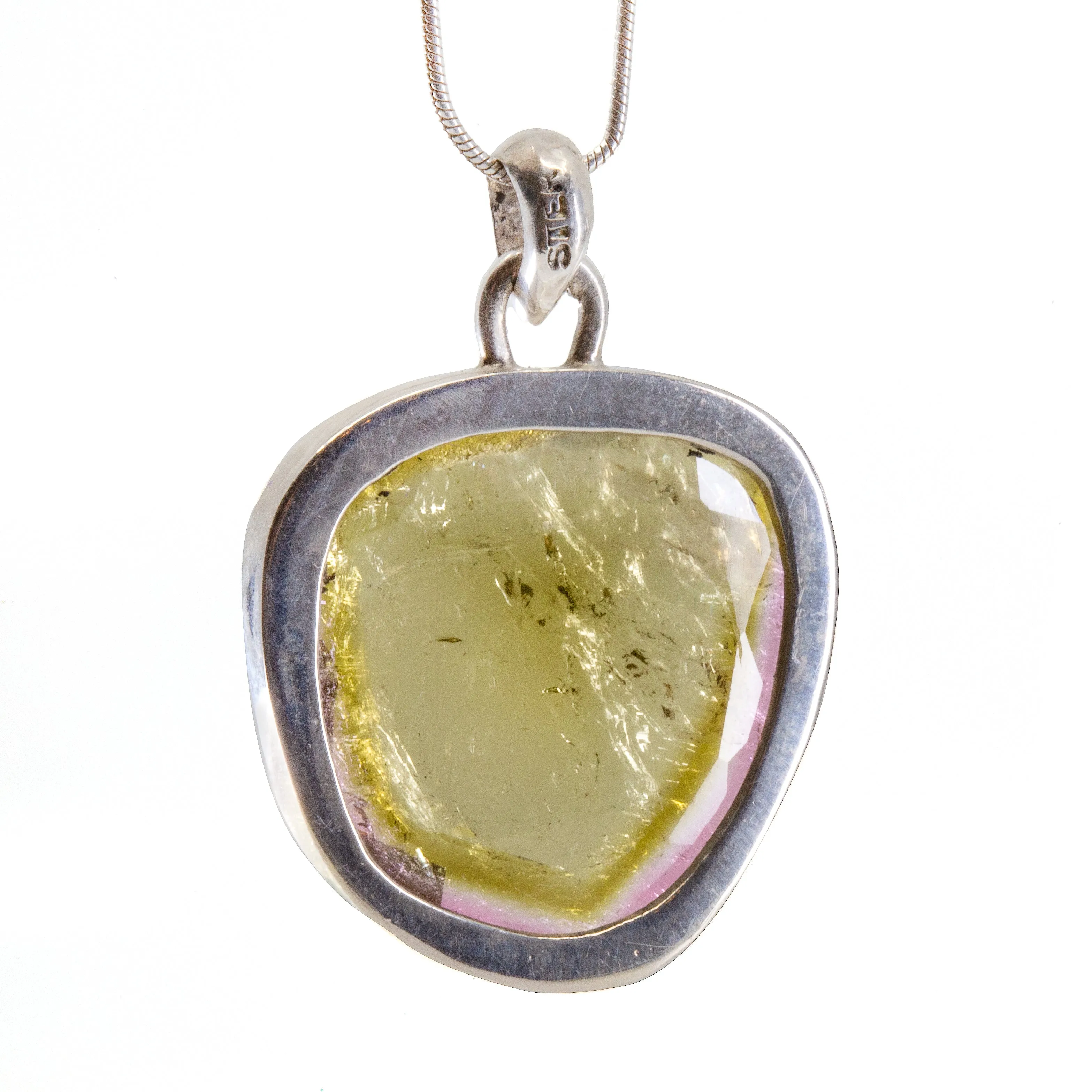 Green and Pink Faceted Watermelon Tourmaline Handcrafted Sterling Silver Pendant