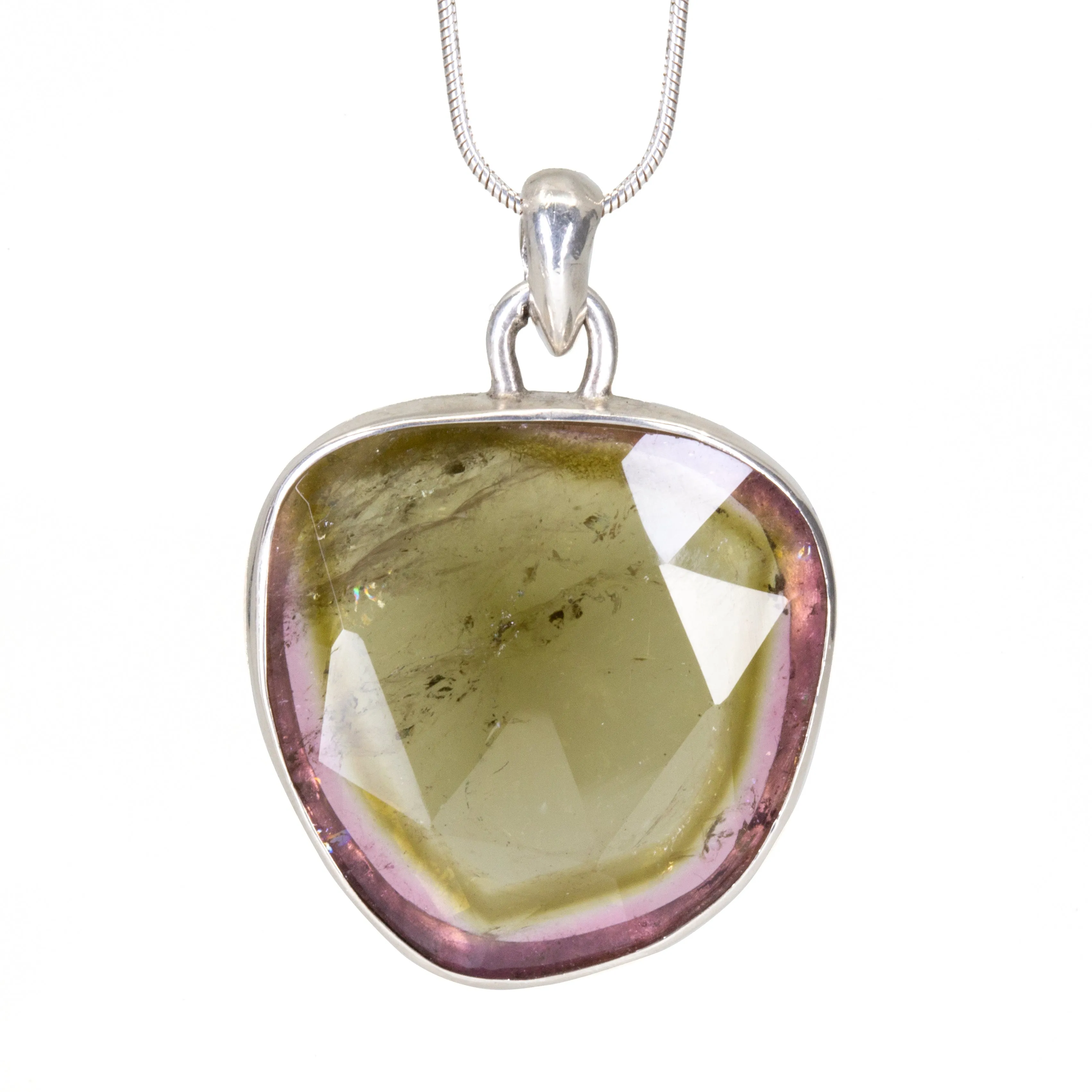 Green and Pink Faceted Watermelon Tourmaline Handcrafted Sterling Silver Pendant