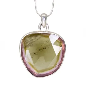 Green and Pink Faceted Watermelon Tourmaline Handcrafted Sterling Silver Pendant