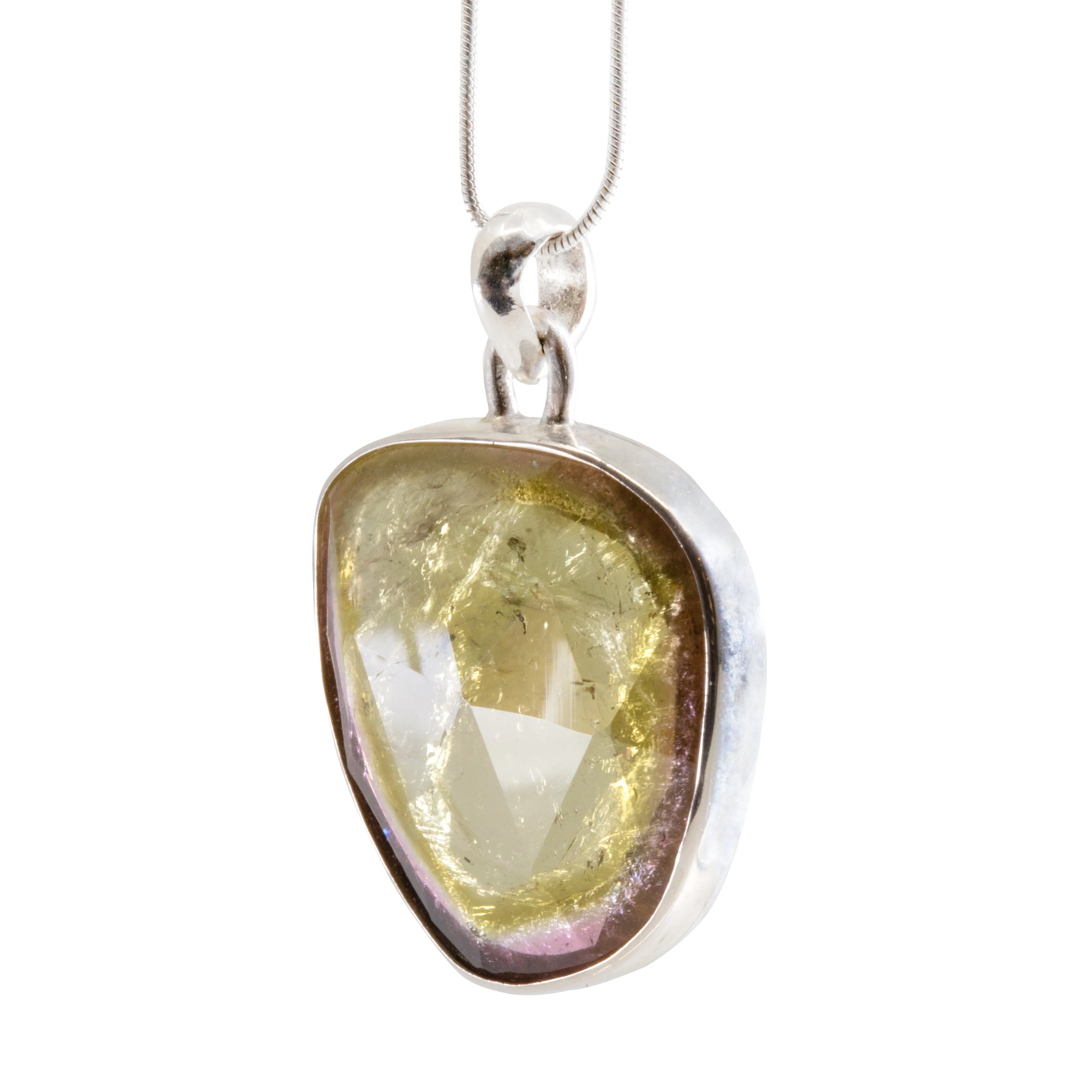 Green and Pink Faceted Watermelon Tourmaline Handcrafted Sterling Silver Pendant