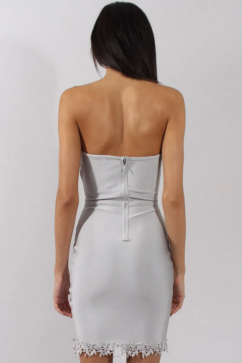 Grey Bandage Bandeau Crochet Trim Dress - Marsha