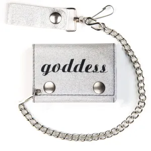 GT303-GD  Glitter Tri-Fold Wallet w/ Chain- Goddess (Silver)