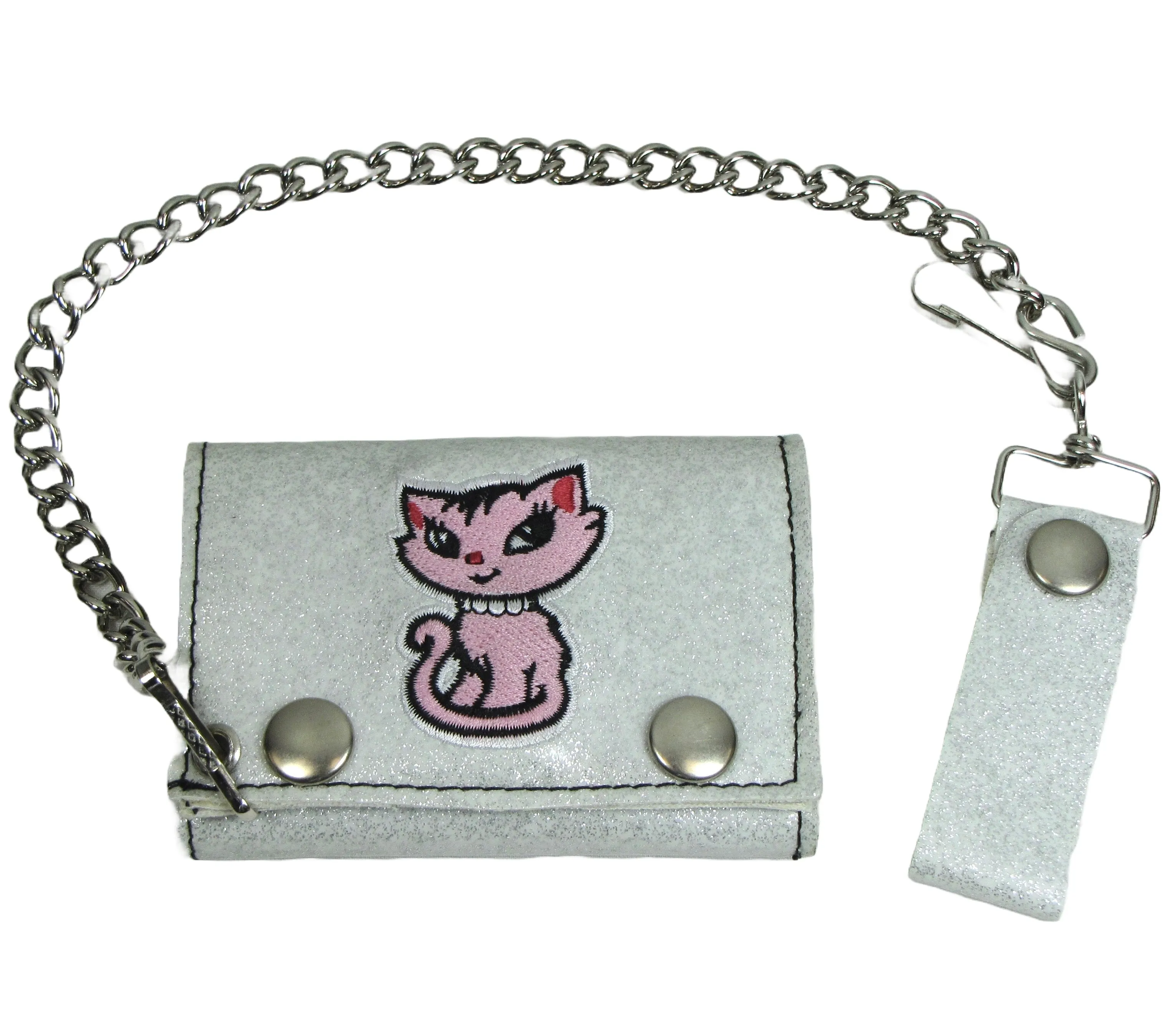 GT304-PSK - Embroidered Glitter Tri-Fold w/ Chain- Kitty