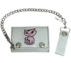 GT304-PSK - Embroidered Glitter Tri-Fold w/ Chain- Kitty