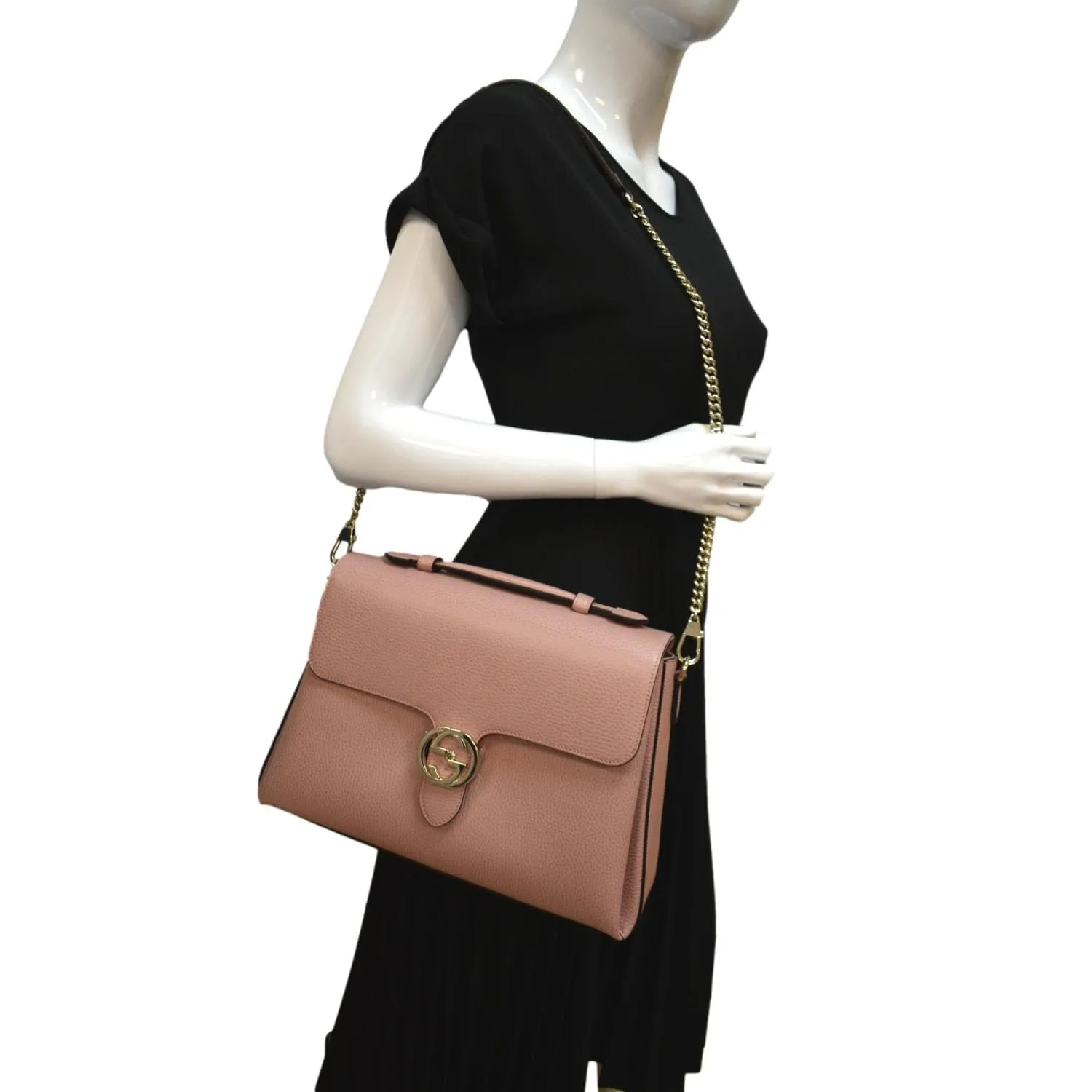 GUCCI Dollar Interlocking G Medium Calfskin Leather Shoulder Bag Soft Pink 510306